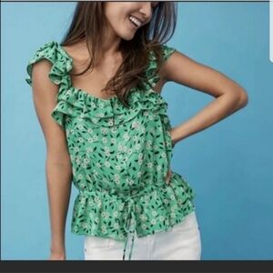 CAbi #5809 Festival Floral Ruffle Tank Blouse